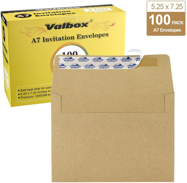 Valbox 100 Qty A7 Invitation Envelopes 5 X 7, 120Gsm Brown ...