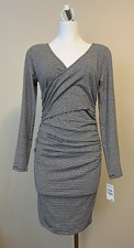 New LEITH Size Medium Black and White Striped Faux Wrap Dress