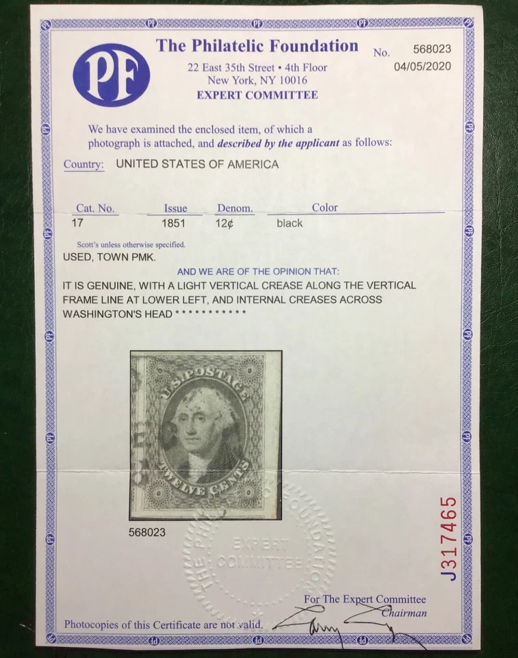 US Scott #17 12c Washington Black Imperforate XF JUMBO Gem PF Certified (1851) - Image 4 of 4