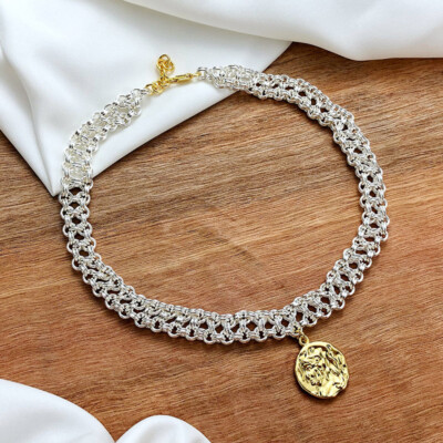 Round Neck /Short Chain Copper Coin Double Layer Gold Female