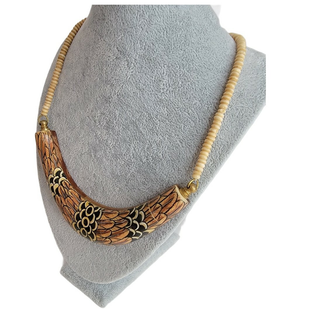 Ethnic Statement Collar Necklace Multicolored Woo… - image 2