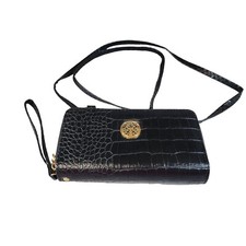 Cross Body Wristlet Purse Black Removable Strap Two Sides Zipper