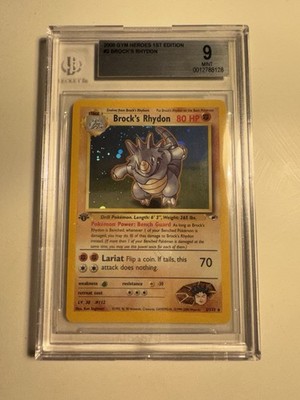 BROCK'S RHYDON POKEMON #2 2000 1ST EDITION GYM HEROES HOLO ENGLISCH BGS 9