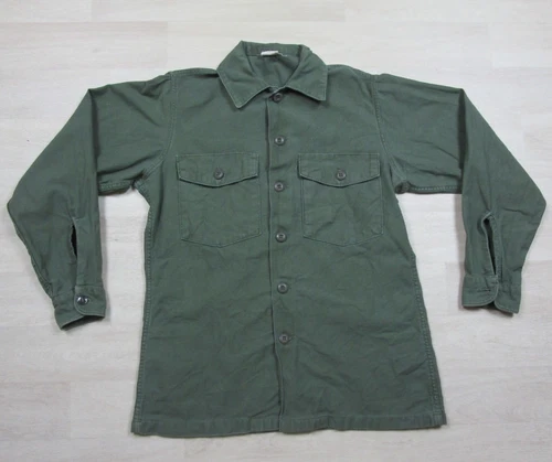 Vintage U.S. Military Fatigue Shirt (15.5x33) Army Cotton Sateen Vietnam Era 60s