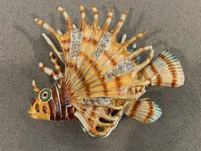 Jeweled Enamel Lionfish Trinket Box w/ Crystals | Sculptural Designer