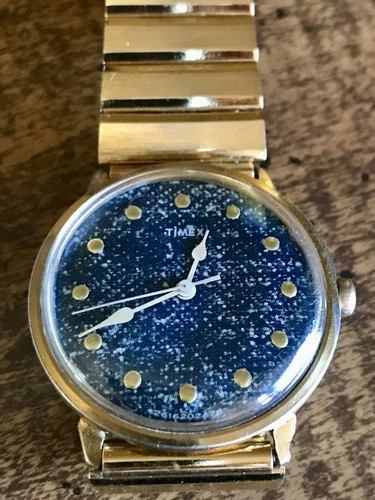 VINTAGE 1978 Timex Mercury Denim Dial Watch, Winds And Runs, Hand Wind, 8A