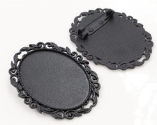 Black 30x40 mm Oval Blank Settings Vintage Lace Style Cameo Bezel Trays