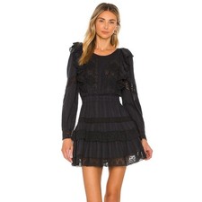 LoveShackFancy Santorini Mini Dress Ruffle Lace Smocked XS Black Boho Romantic