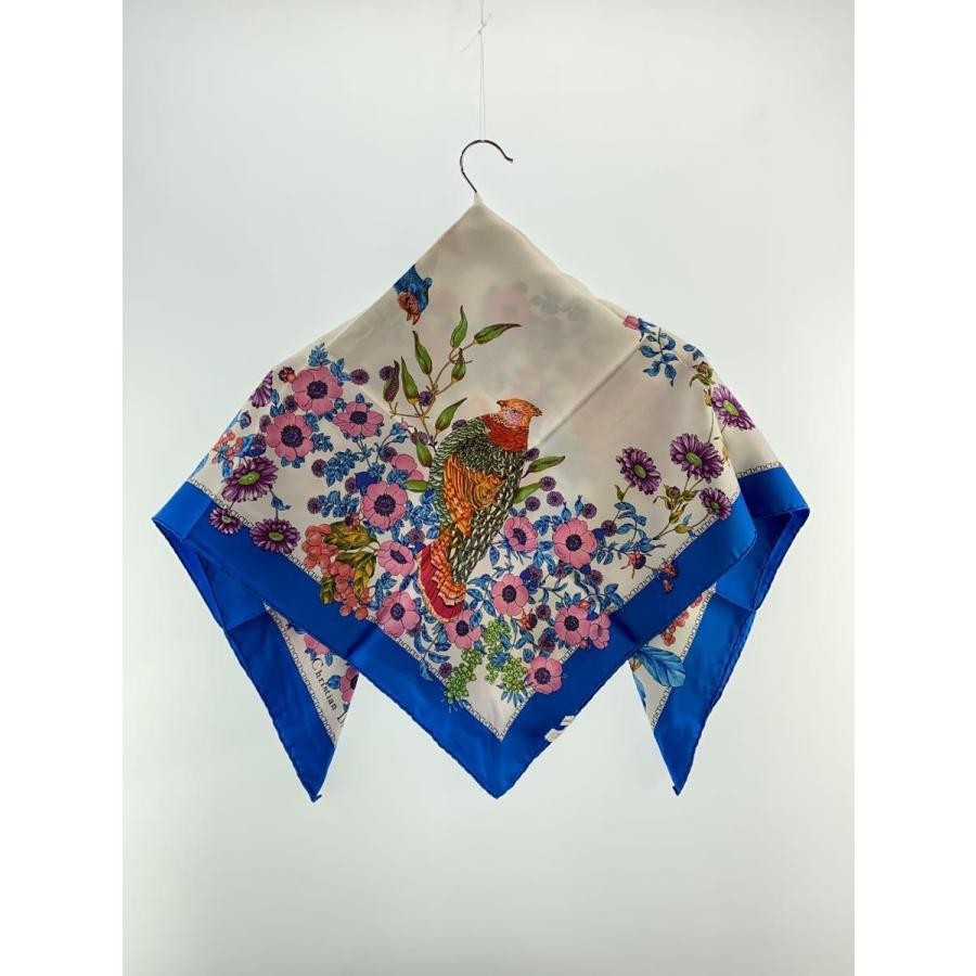 Christian Dior スカーフ トンボ.鳥柄 88×87 Christian Dior Bird/Pheasant/Floral/Scarf/Silk/Blu/All-Over