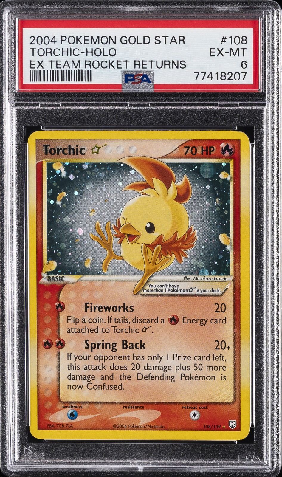 2004 POKEMON EX TEAM ROCKET RETURNS GOLD STAR #108 TORCHIC-HOLO PSA 6