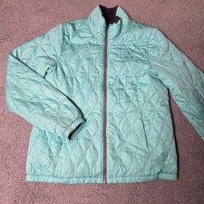 Gerry Womens M/L Puffer Jacket Aqua Turquoise Quilted Fleece Lined Collar Zip