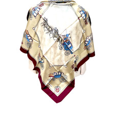 Unused Celine Paris Scarf 100 Silk 34" Gold Tan Brgendy Carriage Horses 39 