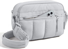 Mini Crossbody Purse for Women Puffy Travel Handbag RFID Wallet Light Gray