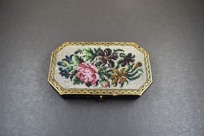 Biedermeier Schmuckschatulle flach mit Glasmosaik um 1860 selten!