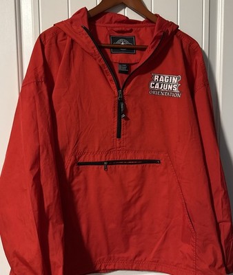 Charles River Apparel Men's Red Hooded Windbreaker Jacket L Ragin Cajun Logo