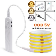 High Density COB LED Strip Lights PIR Motion Sensor 5V Tape Battery Operated