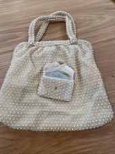Vintage Beaded Handbag Purse Ivory White Corde-Bead By Lumured Pocket Mirror