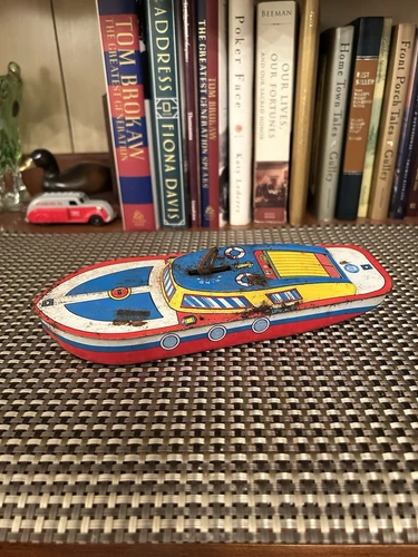Vintage The Ohio Art Co Tin Wind-Up Cabin Cruiser Boat Toy Not Working Read