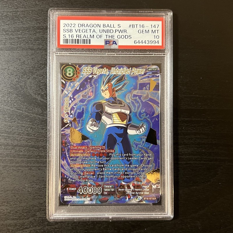 PSA 10 SSB Vegeta Unbridled Power BT16-147 SCR Realm of the Gods Dragon Ball Z