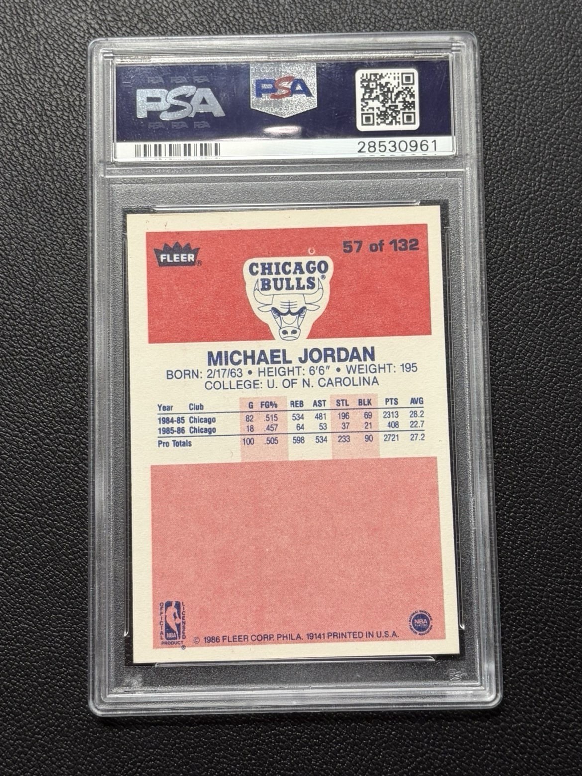1986 Fleer Michael Jordan RC #57 - PSA 9 MINT (OC) Rookie BULLS view 2
