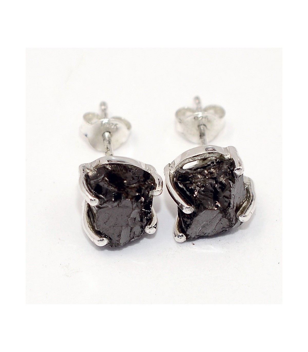 Boucles d'oreilles clous en argent 925 et Shungite Elite véritable