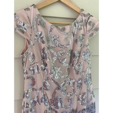 S 6 Soft Pink Silver Sequin Sheath Dress Adrianna Papell Formal Cocktail Party