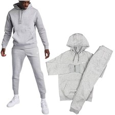 Nike Club Mens Tracksuits Swoosh Parka Grey Pullover Hoodie Fleece Track Joggers