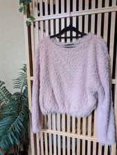 Zara FLUFFY 3/4 sleeve cropped muted nude pink jumper S 8 10