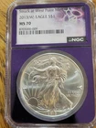 2013 W American Silver Eagle Struck at West Point Mint NGC MS70 Purple Bea Slab