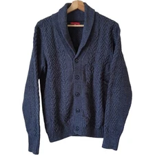 Christian Lacroix Blue Cable Knit 100% Cotton Sweater Premium Button Cardigan M