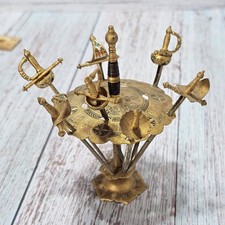 Vtg Toledo SPAIN Set 7 Mini Swords Cocktail Appetizer Brass Skewers Barware MCM