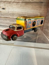 Vtg Tin Lithographed World Circus Truck Toy Friction Rotate Animals TN Japan