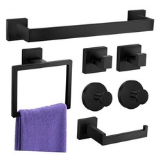 Bathroom Hardware Accessories Set: Bath Towel Bar Set, 7-Pieces Matte Black