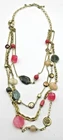 CHICOS 37" LONG HEAVY OFF WHITE PINK GREEN Gold tone GEOMETRIC CHUNKY NECKLACE
