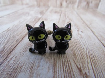 Black Cat Cufflink Resin Cuff link Halloween Jewelry CL77