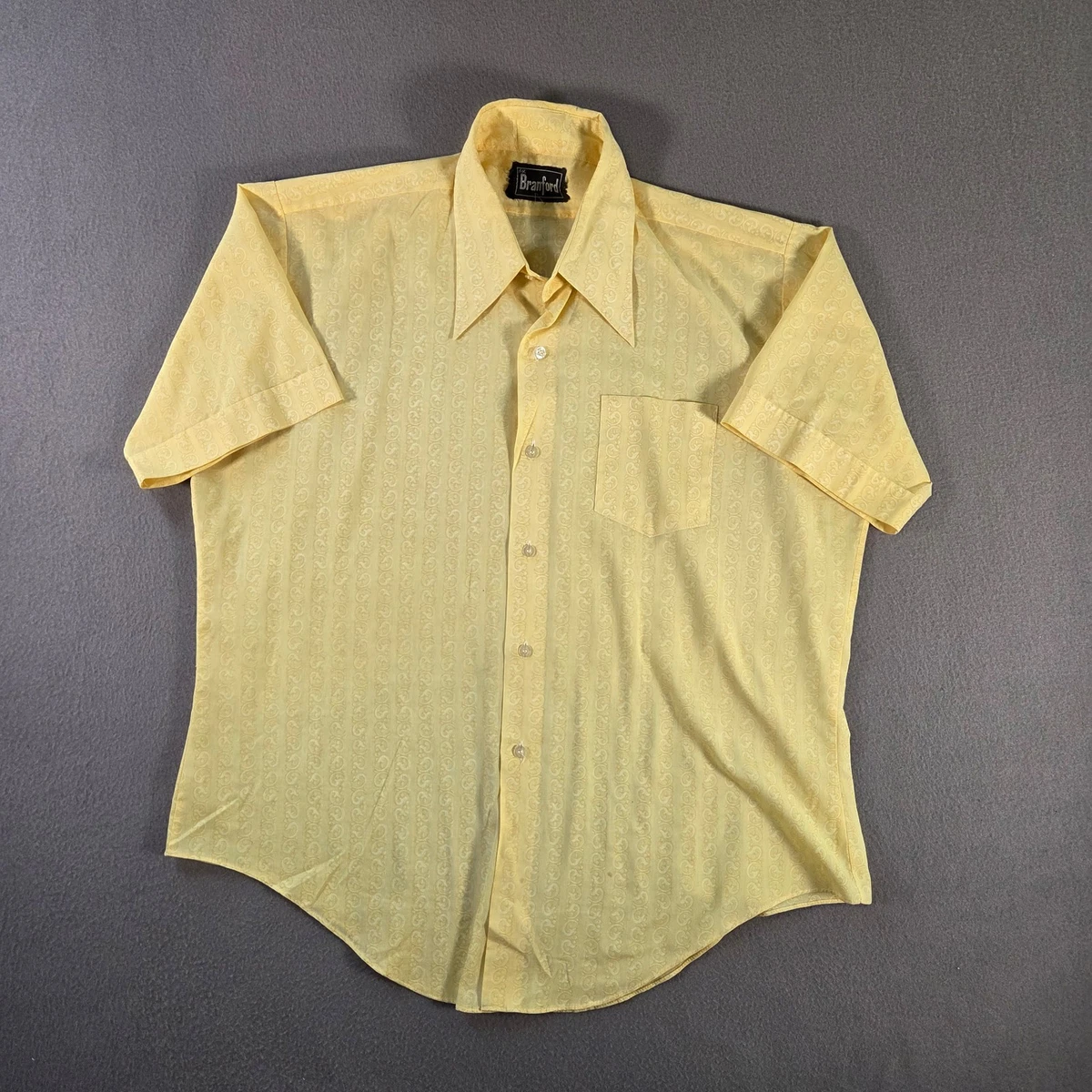 Yellow Short Sleeve Button-Front Vintage Casual Shirts for Men for