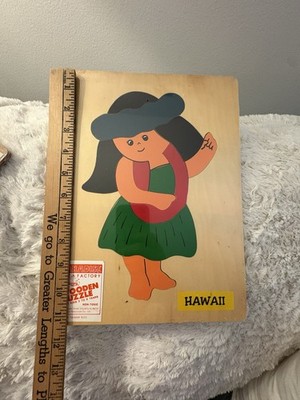 Vintage Hawaii  Paradise Toy Factory Wooden Puzzle Hula Girl Surfer Boy Set