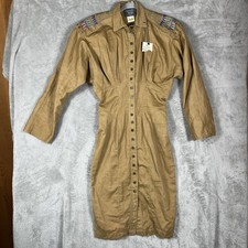 Vtg Rhonda Harness Foxy Lady Shirt Dress SZ 4 Tan Embroidered Corset Western