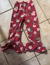 Matilda Jane Girl  s Red Rosebud Big Ruffles Heart To Heart Floral Pants Size 6