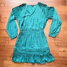 Simply Vera Vera Wang Pleated Long Sleeve Mini Dress Women M Teal Green