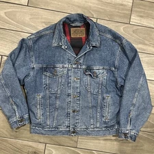 Vintage Levi's Jacket Medium Boxy Buffalo Check Plaid Flannel Line Denim Trucker