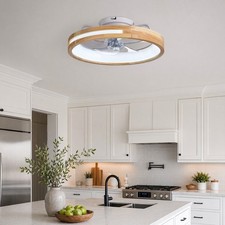 20 inch APP Remote Control Modern White Wood Ceiling Fan with Light Flush Mount