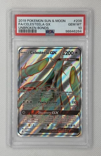 POKEMON CELESTEELA GX 208/214 FULL ART UNBROKEN BONDS PSA 10 GEM MINT HOLO
