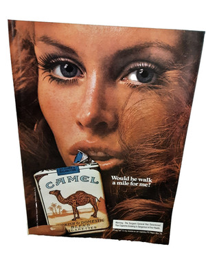 1974 Camel Cigarettes Vintage Print Ad Walk a Mile For Me Woman Close-Up Rare