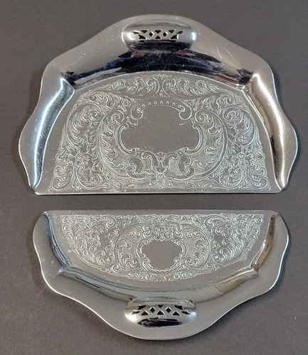 Krome Kraft Farber Bros Crumb Butler Trays Etched Paisley Victorian Art Nouveau