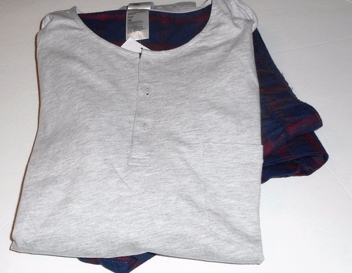 H\u0026M Uomo a Maniche Lunghe Henley \u0026 a Quadri Flanella Pantaloni Pigiama Set  Gray \u0026 Navy L | eBay