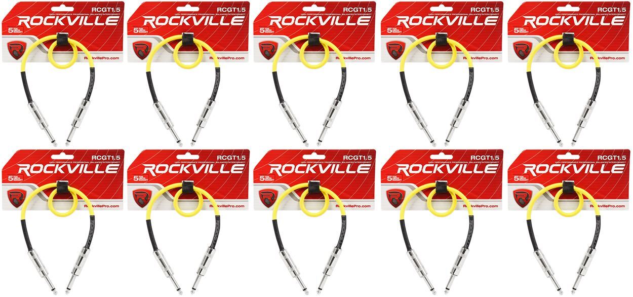10 Гитарный/инструментальный кабель Rockville RCGT1.5Y от 1,5 1/4 TS до 1/4 TS