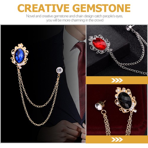 3PCS Brooch Chains Gift Jewelry Gifts Gemstones Mens Suit Accessories Collar - Picture 6 of 10
