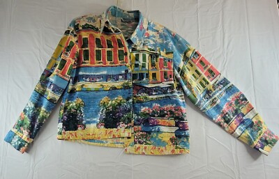 ARTSCAPES Venice City Scene Denim Vibrant Colors Jacket Womens Size Small Boho
