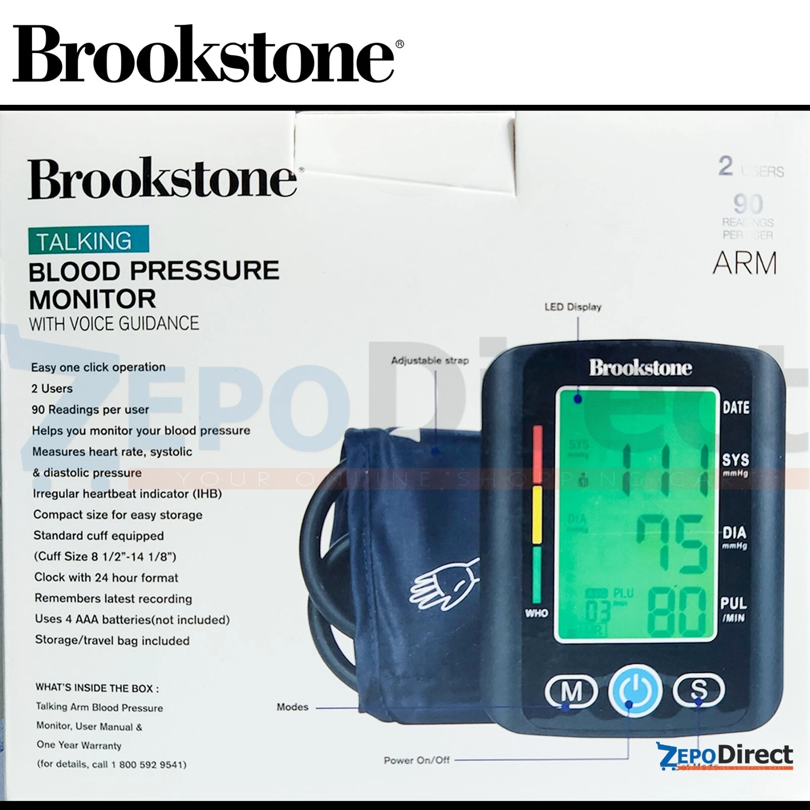 ⭐️⭐️⭐️⭐️⭐️ Brookstone Talking Digital Arm Blood Pressure Monitor w/ Voice Guidance 2 Users